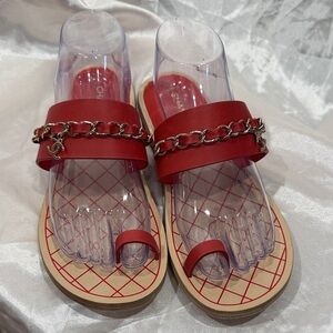 CHANEL Red Chain Sandals